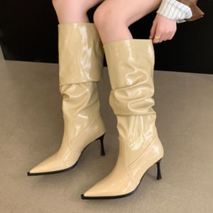 Moda Damen <span class=keywords><strong>Stiefel</strong></span> Winkle Trendy Thin Heel Mujeres Western Boots - Product Image 6