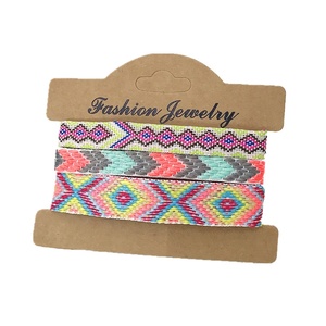 Set di braccialetti avvolgenti con trama etnica Boho 3 pezzi nuovi braccialetti con nastro ricamato a caldo cinturini regolabili intrecciati a mano - Product Image 4