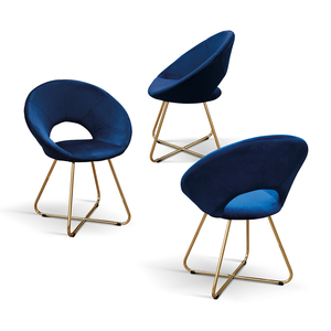 Juego de 2 sillas Iris de terciopelo azul con base de metal para sala de estar interior - Product Image 4