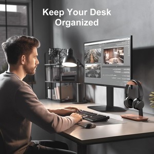 Support universel pour casque audio en bois, base de rangement pour bureau, compatible avec <span class=keywords><strong>AirPod</strong></span> Max, <span class=keywords><strong>Bose</strong></span>, Razer Gaming - Product Image 3