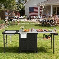 Chariot d'extérieur LuckyOCT avec armoire de rangement, îlot de cuisine extérieur résistant aux intempéries avec table de préparation en acier inoxydable