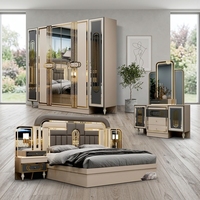 Ensemble de chambre à coucher moderne de luxe en bois de style européen avec lit king-size/full-size, armoire, coiffeuse et rangements pour villa et hôtel