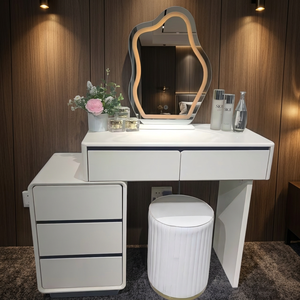 Modern White <b>Makeup</b> Vanity Table with Lighted <b>Mirror</b> and Storage Drawers for Bedroom Furniture - Product Image 4