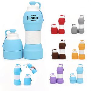 Bouteille d'eau pliable en silicone platine de qualité alimentaire personnalisée de 580 ml, sans BPA, gobelet de sport pliable avec mousqueton - Product Image 1