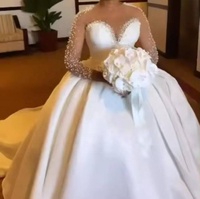 Vestido de Novia Sirena de Lujo 2026 con Cuello en V, Ilusión de Dos Piezas, Manga Larga Transparente con Cuentas y Falda de Gala Desmontable para Novias Africanas