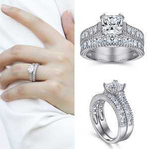 ชุดสร้อยคอต่างหูแหวนเพทายสี่เหลี่ยมสไตล์ยุโรป S925ผู้หญิงคลาสสิกชุดสามชิ้นสำหรับเงินสเตอร์ลิง - Product Image 5