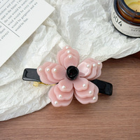 Pince à cheveux latérale en acétate style français, motif camélia doux, incrustée de perles, pour cheveux rebelles, accessoire capillaire, cadeau