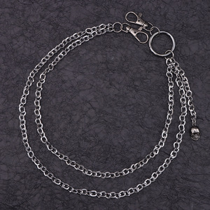 yueli European American Punk Style Double Layer Metal Chain Waist Chain Gunmetal <b>Skull</b> Pendant Pants Chain Daily Wear Zinc Alloy - Product Image 3