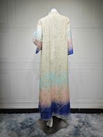 Robe Abaya Musulmane pour Femme à Col Montant, Manches Dégradées, Broderie Florale et Strass, Longue Robe Maxi pour Soirées et Événements