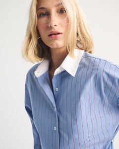 LE DUO Chemise boutonnée à manches longues pour femme avec col contrasté et poignets rayés - Product Image 3