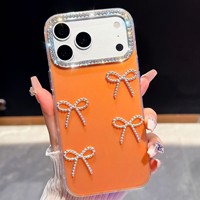 Coque de téléphone de luxe scintillante avec strass pour iPhone 18 17 16 15 14 13 Pro Max Plus, avec nœud 3D brillant et dos transparent souple