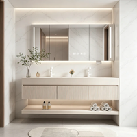 Meuble-lavabo de salle de bain en dalle de roche style hôtel de luxe, sur mesure, à fixation murale, pour hôtels commerciaux, OEM/ODM