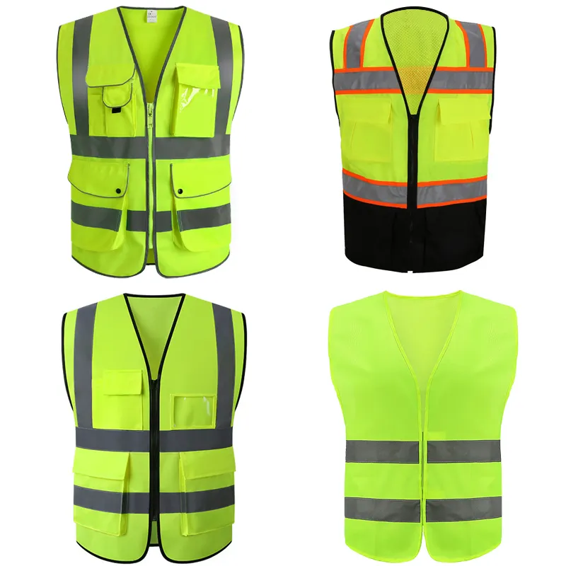 Reflective Cheap Safety Vest for Women Men High Visibility Security with Pockets Zipper Front Meets ANSI