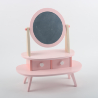Table de toilette en bois rose multifonction pour enfants, kit de maquillage pour filles