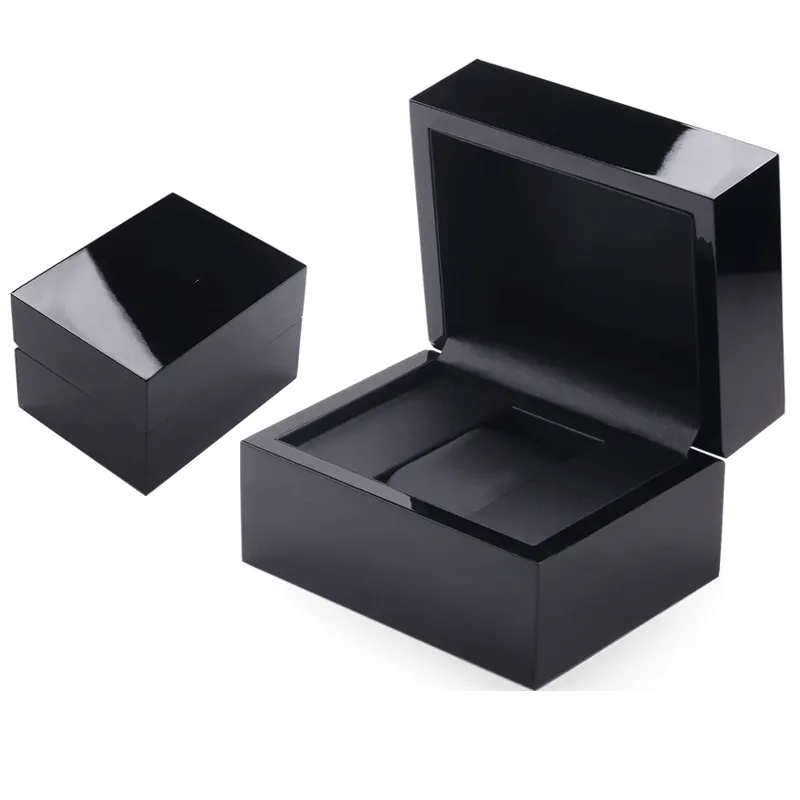 Custom logo luxury single watch gift storage box oem black wooden watch packaging display box with pillow