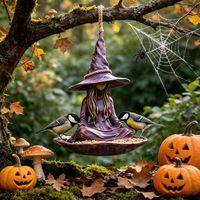 Décoration d'Halloween : mangeoire à oiseaux en résine, mangeoire à oiseaux sorcière, mangeoire à oiseaux squelette, fournitures de décoration de scène d'Halloween