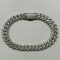 Bracelet Chaîne Maille Cubaine en Or Blanc 8 mm, Argent Sterling 925, Certifié GRA, Sertie de Moissanite VVS pour Hommes et Femmes