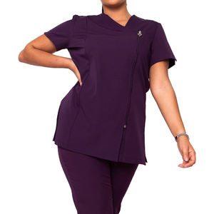YUHONG Side Split Hem Tailored Waist Scrub <strong>Shirt</strong> with Front Zipper for Medical Professionals and Spa Uniform - Product Image 2