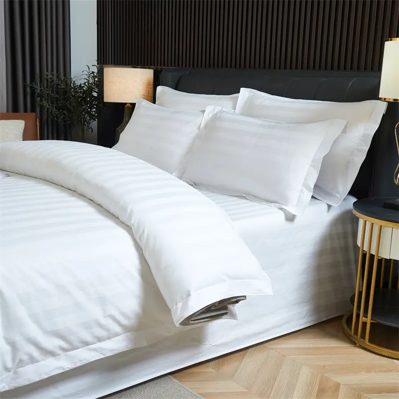 hotel percale bed linen sets 3cm stripe 60S 240TC bedsheets sets king size duvet cover set cotton