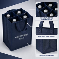 Sac de transport réutilisable pour 4 bouteilles de vin en non-tissé, avec logo personnalisé, séparateurs et poignées courtes, idéal pour la vente au détail et les cadeaux.