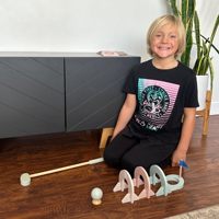 Ensemble de mini-golf en bois pour l'intérieur, style dessin animé, écologique, portable pour enfants, parcours de mini-golf promotionnel pour le jeu à domicile