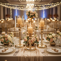 Photophore en Verre et Métal Doré, Centres de Table Romantiques pour Mariage, Décoration de Maison, Salon, Chambre et Fête de la Saint-Valentin