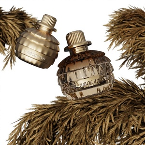 Botella de Perfume Redonda de Vidrio ABOLAND con Tapa de Rosca con Grabado Dorado, Envase Decorativo - Product Image 1