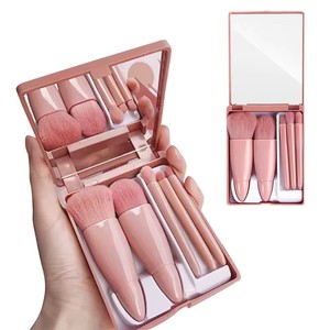 Set de 5 Brochas de Maquillaje de Viaje con Estuche con Espejo, Brochas para Polvo, Rubor, Base y Sombra de Ojos - Product Image 2