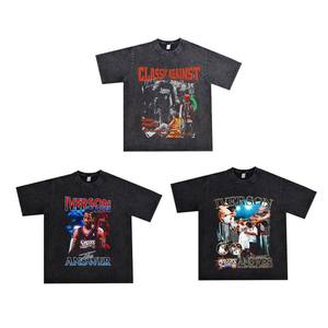 Camisetas de lavado ácido para hombre 100% algodón de peso pesado con logotipo personalizado, camisetas de lavado ácido gráficas con impresión digital de cuello redondo para hombre - Product Image 1