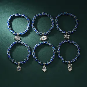 Bracciale con perline con ciondolo con elefante Fatima dagli occhi azzurri 2024, braccialetto regalo con ciondolo geometrico Unisex
