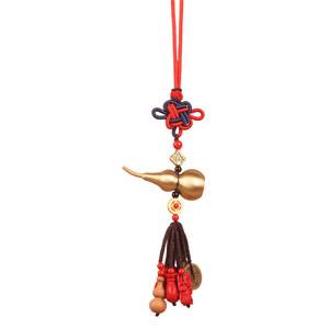 Pendentif de voiture Gozen en cuivre en forme de gourde, rouge et marron foncé, artisanal, décoration intérieure pour rétroviseur, porte-bonheur de sécurité - Product Image 5