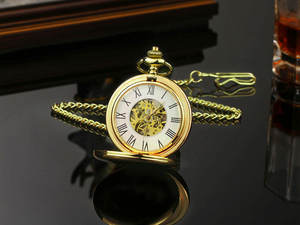 BOSHIYA عالية الجودة الفاخرة الذهب اللون مزدوجة لامع غطاء مخصص شعار مقبول الميكانيكية ساعة جيب - Product Image 3