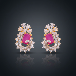 Boucles d'oreilles clous géométriques en zircon motif fleur, bijoux religieux pour fête, en alliage de zinc, perles, finition rodium-Or, pour femme, taille brillante - Product Image 2
