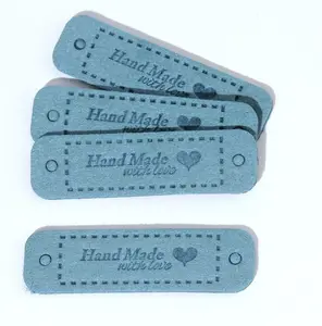 Handmade with Love Heart PU Leather Tags Labels with Holes for DIY Craft