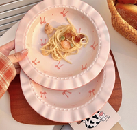 Assiette creuse en céramique avec nœud décoratif, résistante aux hautes températures, sous glaçure, vaisselle de petit-déjeuner pour la maison