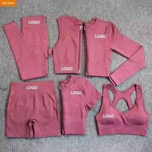 6 pièces de vêtements de fitness pour femmes avec logo personnalisé ensemble de vêtements de sport sans couture respirant à séchage rapide ensemble de yoga à fermeture éclair vêtements d'entraînement ensembles de gymnastique - Product Image 1