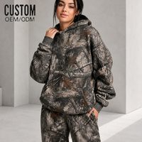 Sweat-shirt à capuche oversize en molleton imprimé camouflage Real Tree pour femme, avec broderie et col montant, ensemble molletonné personnalisé, streetwear décontracté
