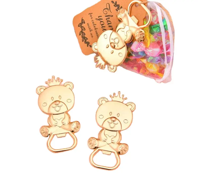 Metal Bear Bottle Openers Com Organza Bags Obrigado Etiquetas Baby Shower Theme Wedding Party Favores de retorno Lembrança para convidados