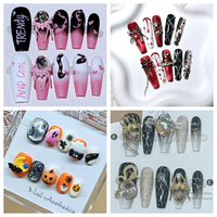 Nouveau à la mode Halloween 3D citrouille démon presse-sur les ongles Cat Eye Design ABS matériel pour les fêtes