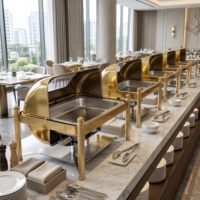 Plat à chafing professionnel chauffé à l'alcool en acier inoxydable 201, ensemble de buffet avec couvercle roulant et supports à combustible pour hôtel