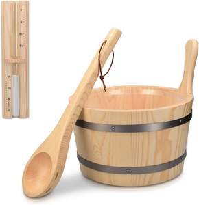 Cubo de Sauna de Madera con Cucharón, Cubo Esencial para Baño de Vapor, Cubo de Madera de Pino con Revestimiento de Plástico, Cucharón y Temporizador de Arena - Product Image 1