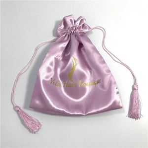 Bolsas de Satén con Logotipo Personalizado, Bolsa de Satén con Cordón para Empacar Extensiones de Cabello, Paquetes de Pelucas, Bolsas de Seda Suave con Cordón - Product Image 1