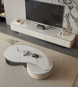 Ensemble <span class=keywords><strong>table</strong></span> <span class=keywords><strong>basse</strong></span> et meuble TV <span class=keywords><strong>en</strong></span> bois, style moderne et luxueux, avec tiroir de rangement, meubles de salon - Product Image 1