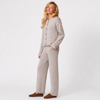 Ensemble de tricots pour femmes avec logo personnalisé, tricot fin, manches longues, col rond, jambes larges, couleur unie, décontracté, hiver, polyester, usine OEM et ODM