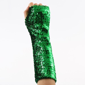 Guantes Largos de Fiesta para Mujer, Guantes de Ópera hasta el Codo, Color Verde Irlandés, para Baile, Fiestas Rave, con Lentejuelas, sin Dedos - Product Image 3