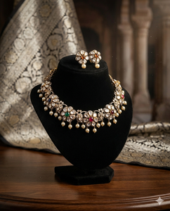 Wholesale Kundan Polki Bridal <b>Choker</b> Necklace Set with Earrings Multi Color Stone Indian Wedding Jewelry for Women Wedding Jewel - Product Image 2