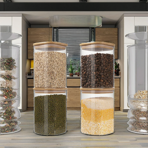 Wholesale 38oz <b>Glass</b> Storage Canister Square Wooden Bamboo Lids Logo Kitchen Pantry Reusable Freshness Food <b>Container</b> - Product Image 2