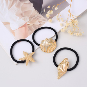 Coleteros Metálicos de Verano Estilo Océano, Coleteros con Forma de Estrella de Mar y Concha, Coleteros de Tela Negra, Paquetes de Coleteros Lisos - Product Image 1