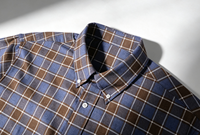 Kemeja Flanel Kotak-kotak Biru Coklat Vintage Lengan Panjang Pria Kancing Depan untuk Sehari-hari Kantor, Bisa Custom Logo