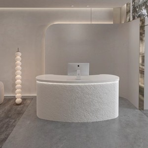 Escritorio de <span class=keywords><strong>recepción</strong></span> MDF de piedra imitación moderno con luz LED para salón de belleza pequeño, tienda de <span class=keywords><strong>peluquería</strong></span>, <span class=keywords><strong>Mostrador</strong></span> de Bar y uso en Hotel - Product Image 2